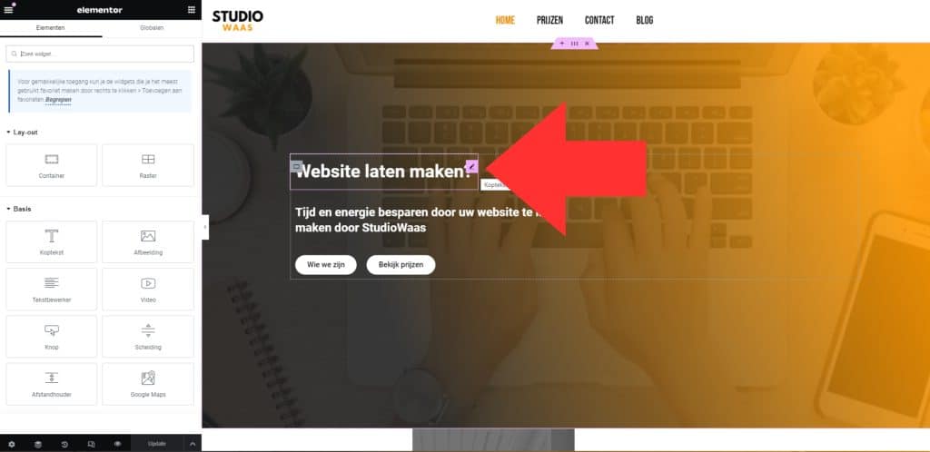 webzaken tekst aanpassen