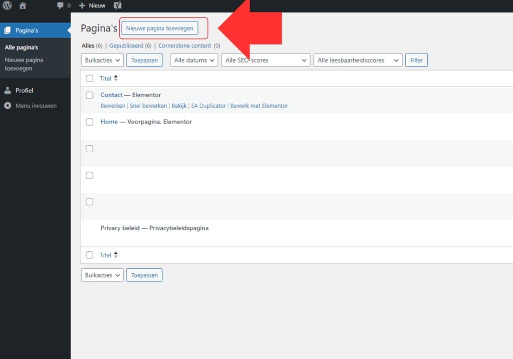 nieuwe pagina toevoegen
